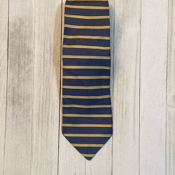 Brooks Brothers Navy Blue Gold Striped Men’s Necktie Tie All Silk Tie *See Pics* - Picture 1 of 7